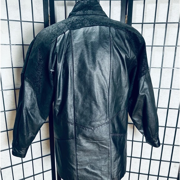 Pelle Studiio Vintage 80s Black Leather Trench Coat - Picture 6 of 7